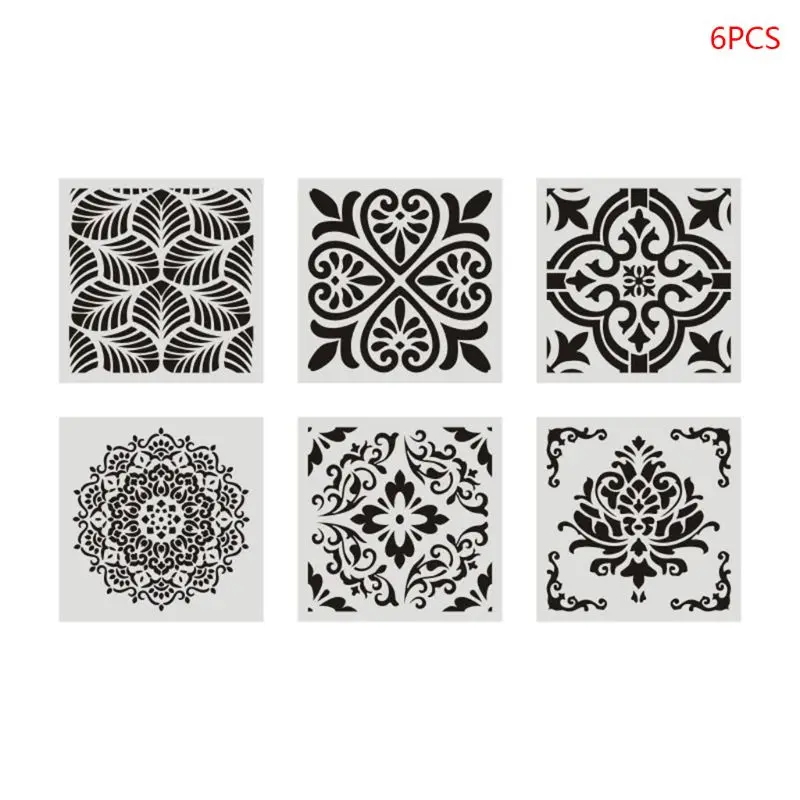 

6pcs/set Mandala Stencil Wall Painting DIY Drawing Template Ruler for Floor Tile