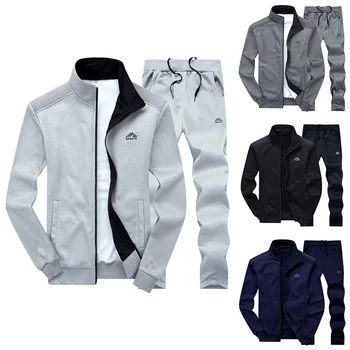

Men Tracksuit Set Polyester Sweatshirt 2020 Spring Sporting Fleece Jacket + Pants Casual Men's Sports Suit Men's Sportswear 4XL