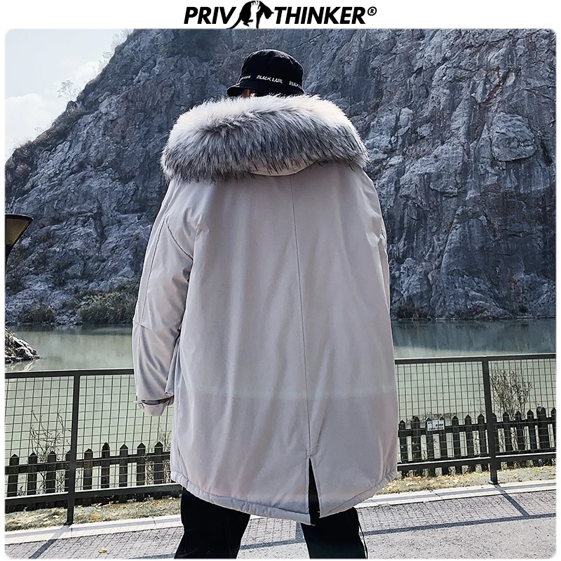 Privathinker, мужские длинные свободные теплые зимние куртки, пальто, мужские, хип-хоп ветровка, мужская куртка с большим меховым воротником, утепленная парка
