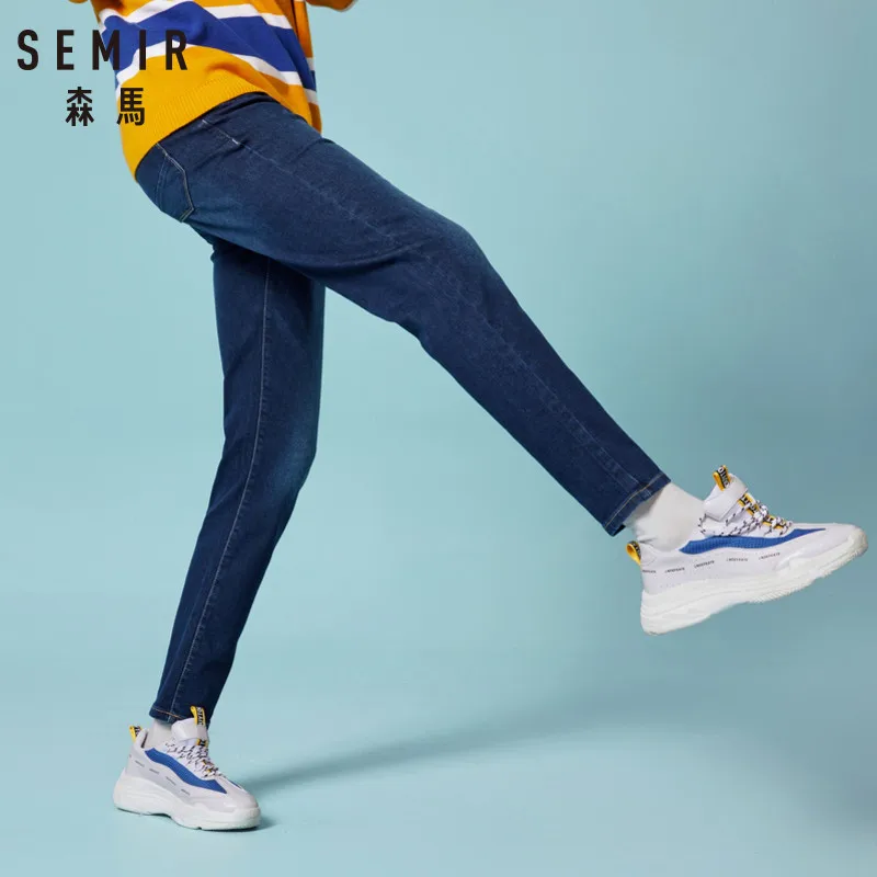 SEMIR Осень 2018 г. Новый стиль для мужчин's повседневные джинсы Высокое качество Slim Fit мотобрюки упругие мужские джинсы модные классические