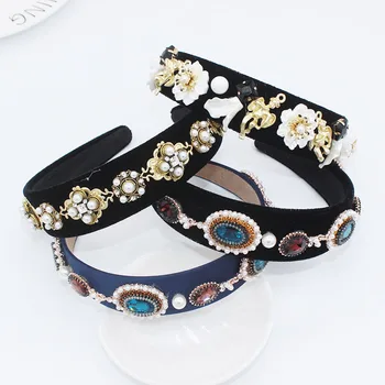 

Luxury Headbands For Women's Hair Accessories Alloy Retro Palace Royal Hairpin Flowers Pearl Bride Hairbands Outdoor Headwear