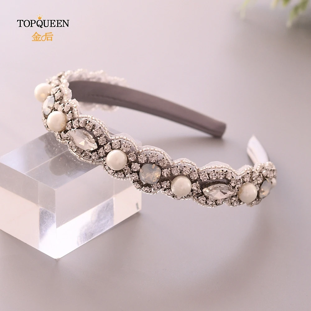 TOPQUEEN S274-FG, свадебные стразы, повязка на голову в стиле барокко, свадебная тиара, ободок на голову с жемчугом, три цвета на выбор