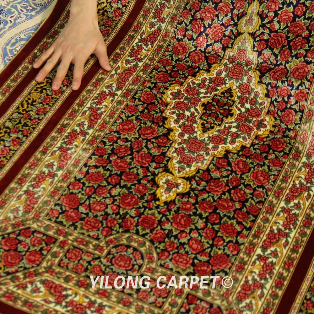 YILONG 3'x 5' Vantage персидский шелк красные цветы ковер ручной узлом восточные ковры(ZQG310A