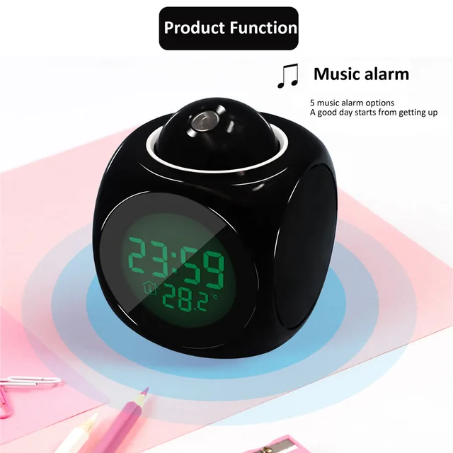 New Creative Attention Projection Digital Weather LCD Snooze Clock Bell Alarm Display Backlight LED Projector Home Clock Timer 5