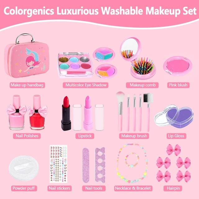 25pcs Kids Makeup Kit for Girl, Play Makeup for Little Girl ,Washable Makeup Toy Set,Real Cosmetic Beauty Set for Kids., Size: 25 Pcs, Blue