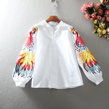 

SuperAen Europe Fashion Women Shirts Cotton Casual Embroidery V-neck Temperament Ladies Blouses and Tops Spring New 2020