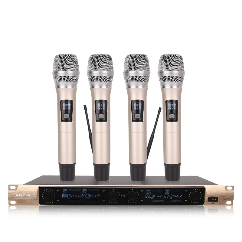 Профессиональный микрофон системы для цифровых зеркальных камер 4-канальный беспроводной микрофон с четырьмя ручной микрофоны для выступления домашний KTV микрофон - Цвет: Handheld microphone