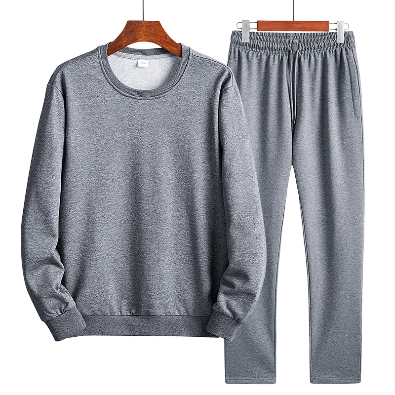 Grey Осенние мужские комплекты, спортивная одежда, комплект из двух предметов, верхняя одежда, хлопковые брюки 4XL, ветронепроницаемое повседневное пальто, костюм для пар для отдыха MOOWNUC, Новинка - Цвет: Grey