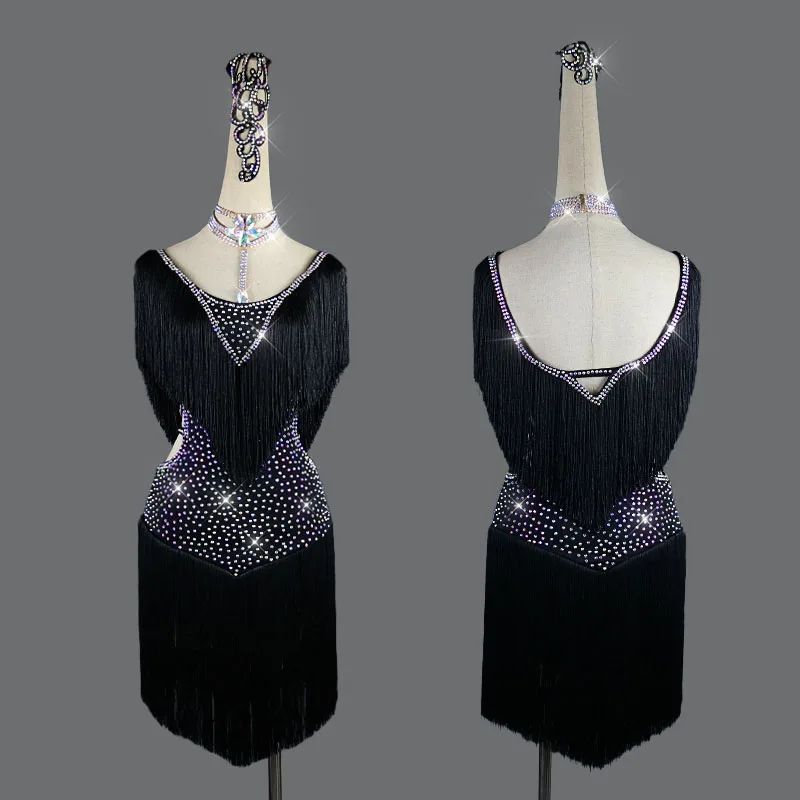 Custom Made Латинские Танцевальные Платья Конкурс Платье Одежда Сексуальная Кисточка