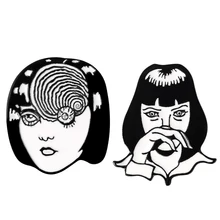 Брошь Tomie в виде комиксов ужасов, черно-белая вихревая булавка Uzumaki Junji Ito Tomie Goru Eyeball Manga, значок с эмалью японского аниме