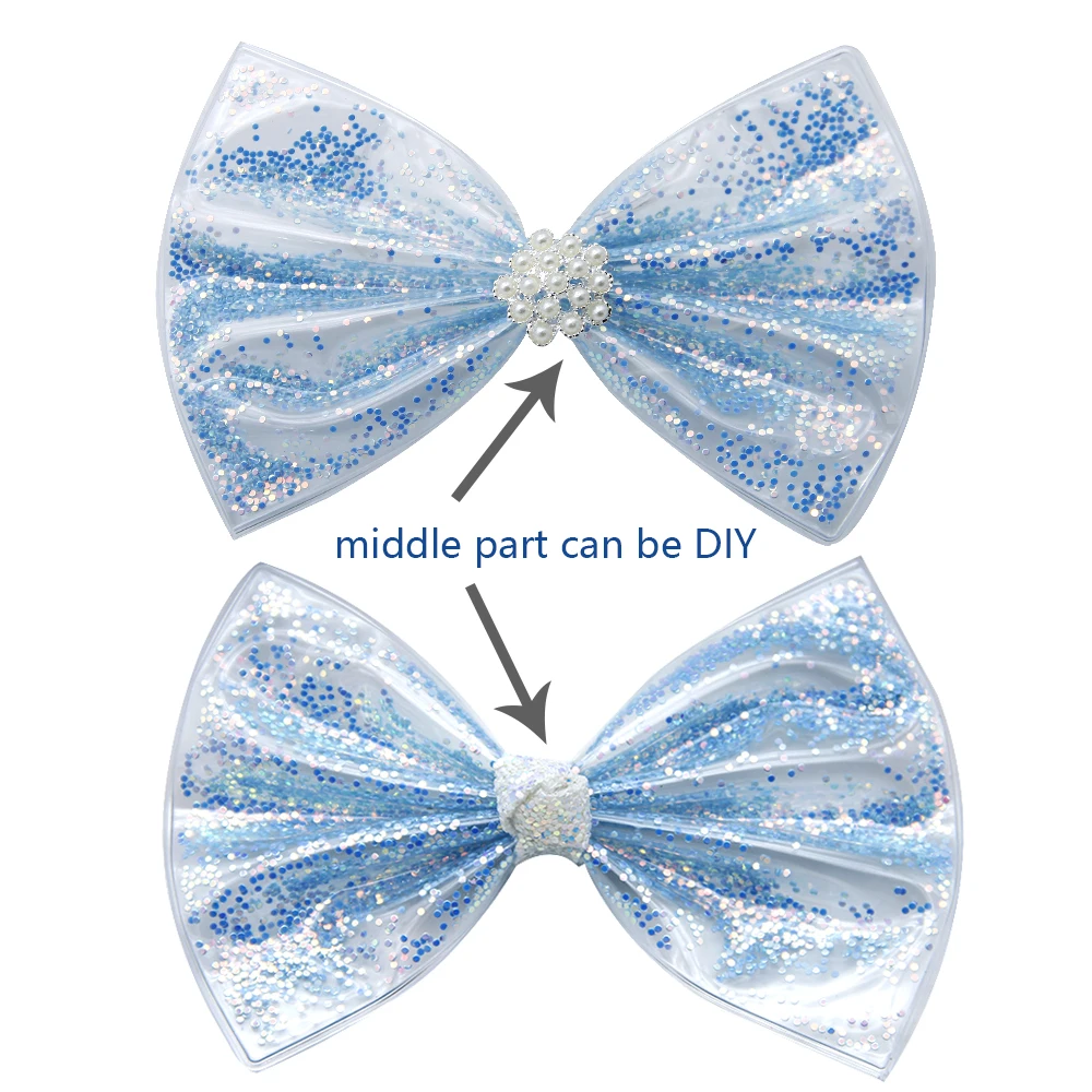 David Accessories 5 шт./лот Новинка 12,8x8 см прозрачный с кожаными бантиками, платье-пачка с пайетками ремесел ручной зажим для волос, аксессуары, 5Yc7410