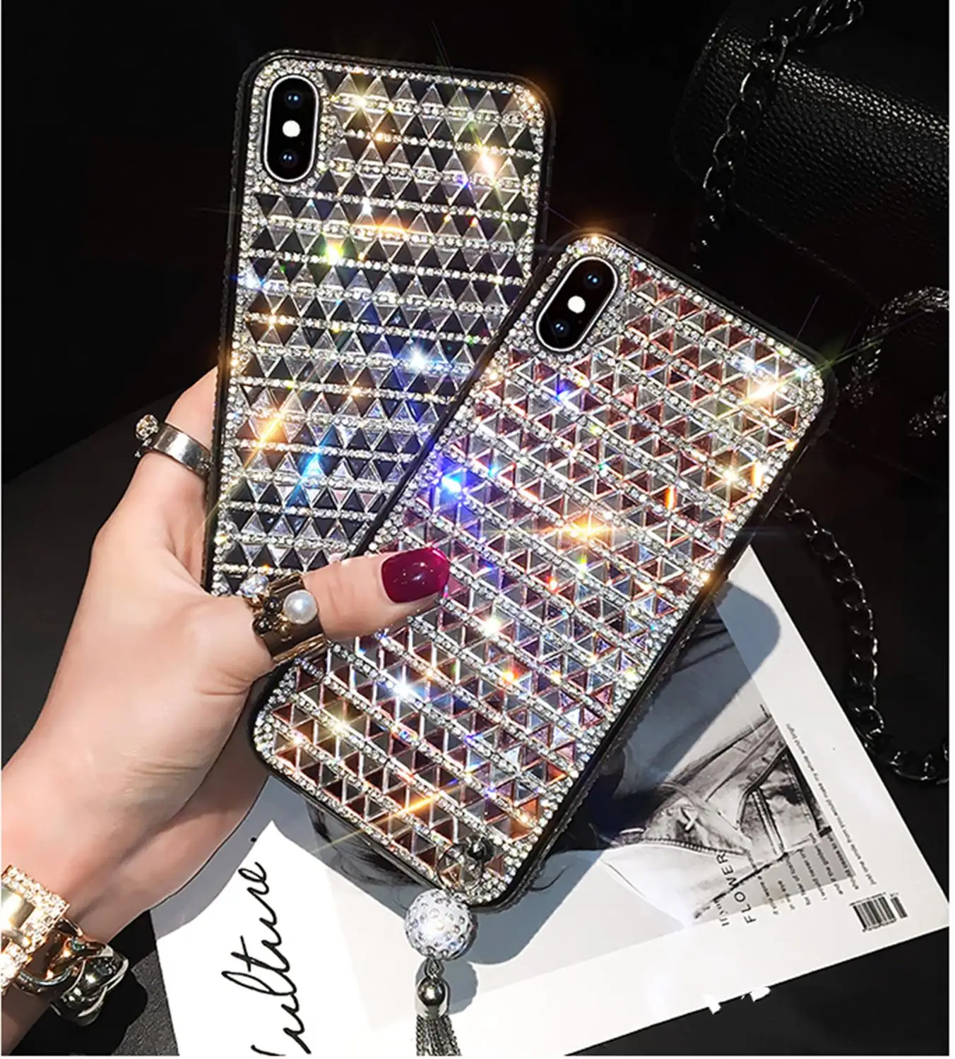 Роскошный модный мягкий чехол Blingbling 3D со стразами и бахромой ремешком для iphone 11Pro