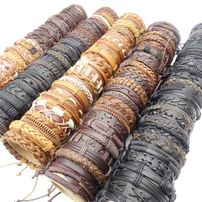 50PCs Cuff Bracelets For Men Women Mix Styles Handmade Leather Fashion Jewelry Party Gift Resizable Box Packed bangle bracelet leather bracelet leather bracelets
