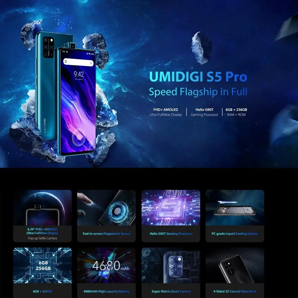 UMIDIGI S5 Pro Helio G90T Gaming Processor 6GB 256GB Smartphone FHD+ AMOLED In-screen Fingerprint Pop-up Selfie Camera 48MP NFC