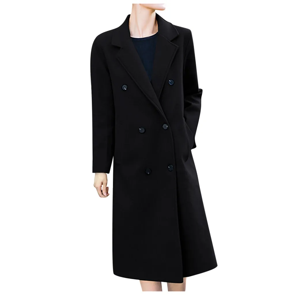 Черный Chaqueta mujer, зимнее пальто, Женское пальто с отворотом, Тренч, куртка, тонкое официальное пальто, зимняя верхняя одежда, abrigos mujer invierno - Цвет: Черный