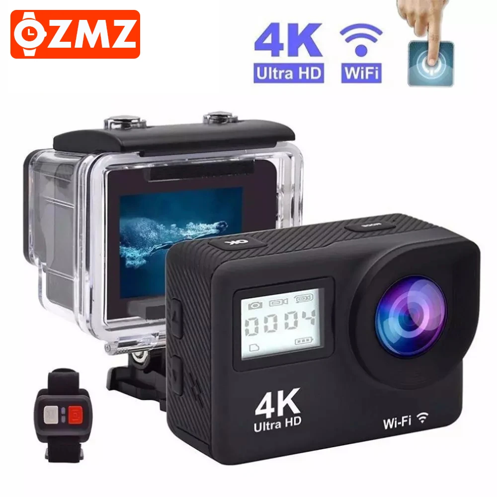 Экшн-камера 4K Ultra HD с двойным жк-дисплеем Wi-Fi 12 МП 170 градусов водонепроницаемая