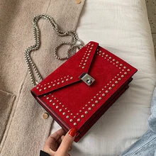 Шикарная цепь заклепки сумки через плечо Модные скраб кожа маленький женский мешок Повседневная сумка с замком, через плечо дамская сумочка Новинка