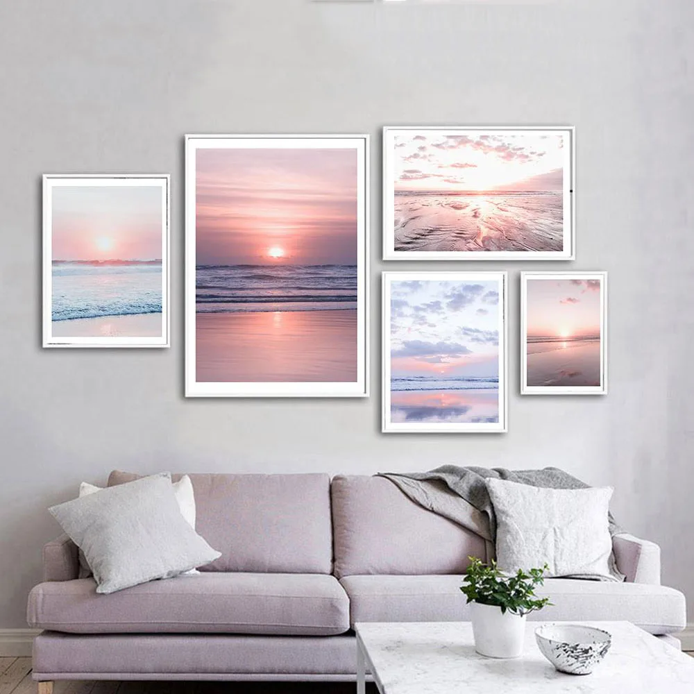 Nordic Abstract Canvas Painting Sunset Clound Wave Beach Seascape Wall Art Gift Poster E Stampa Picture Modern Home Decor