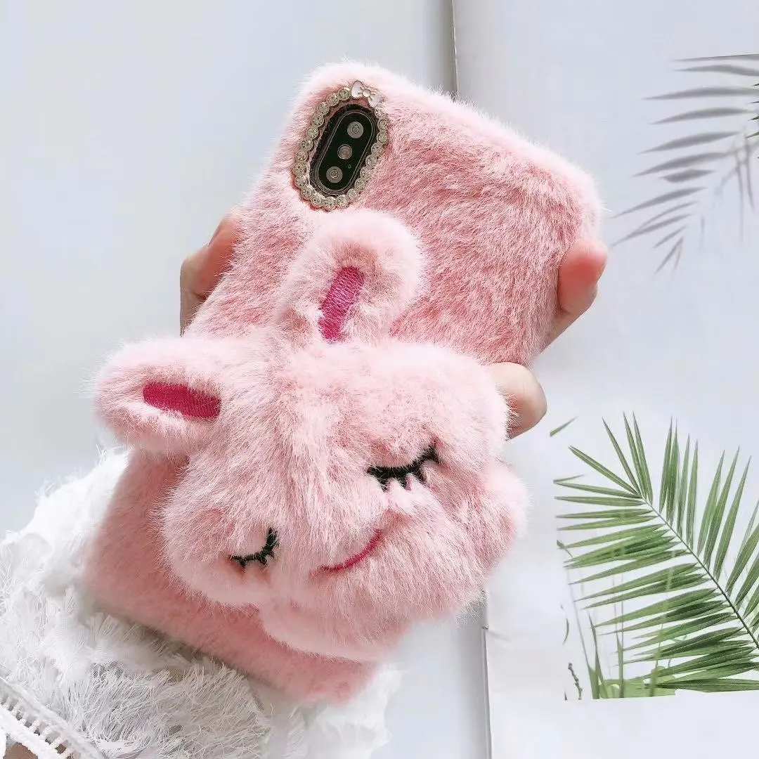 Abmos чехол для телефона с плюшевым кроликом для iPhone X XS MAX XR теплый чехол для мобильного телефона зимой для iPhone 6S 7 8 Plus 11 pro max