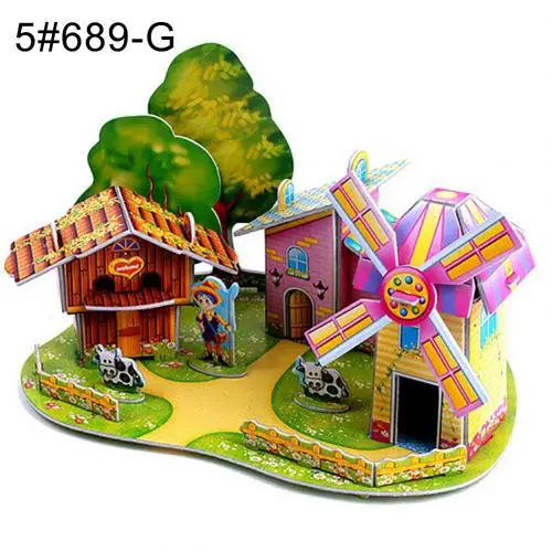 3D DIY Puzzle Castle Assembling Model Cartoon House Paper Toy Kid Early Learning Construction Pattern Gift Children House Puzzle diy house kits Model Building Toys