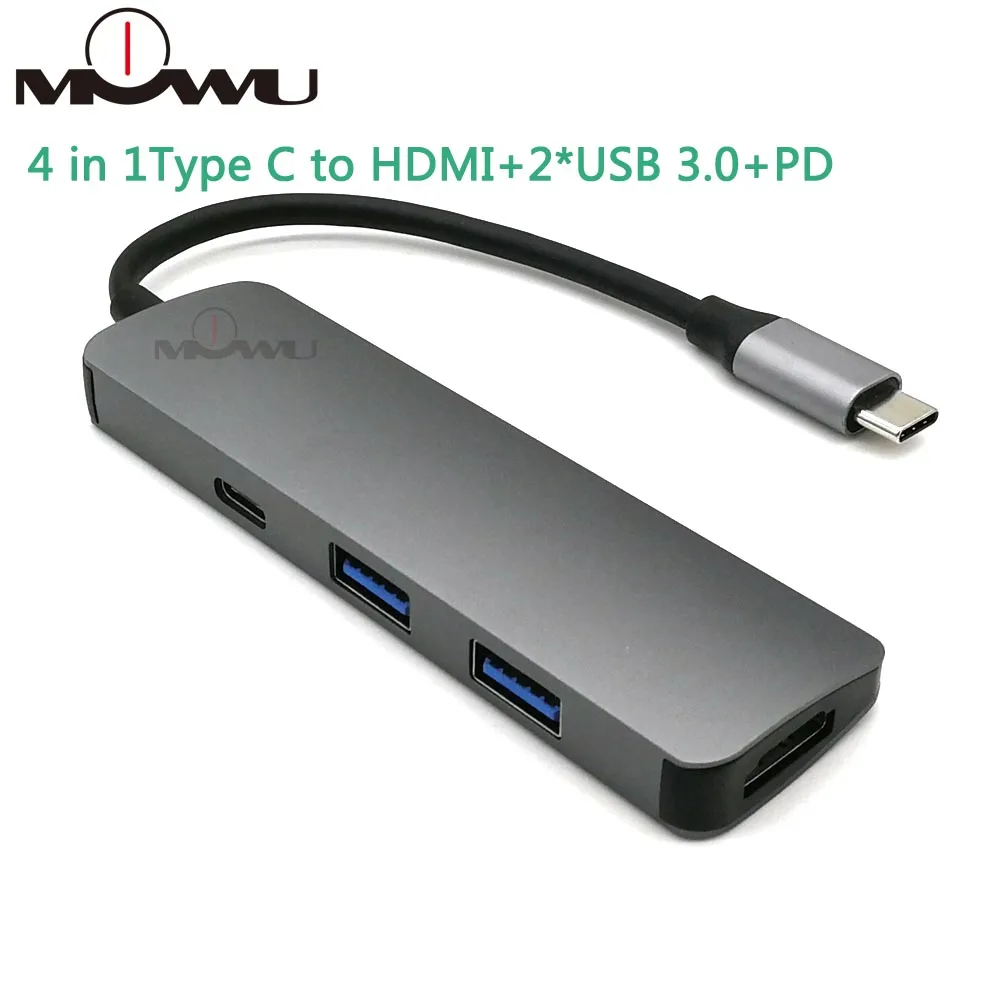 4 в 1 Thunderbolt 3 USB-C к HDMI адаптер 2x USB3.0 type-C PD концентратор для samsung Dex - Цвет: gray-4 in 1