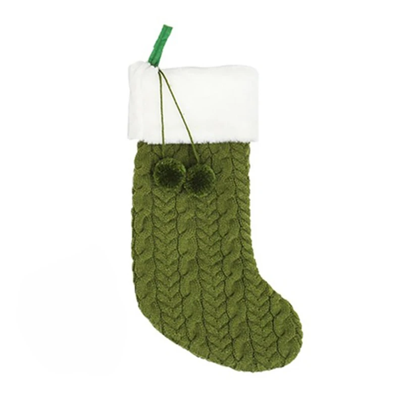 Green Christmas Stocking Ornaments Knitted Wool Thick Socks Hotel Home Christmas Socks New Year Gifts for Kids Xmas Tree Ornament - Цвет: Green