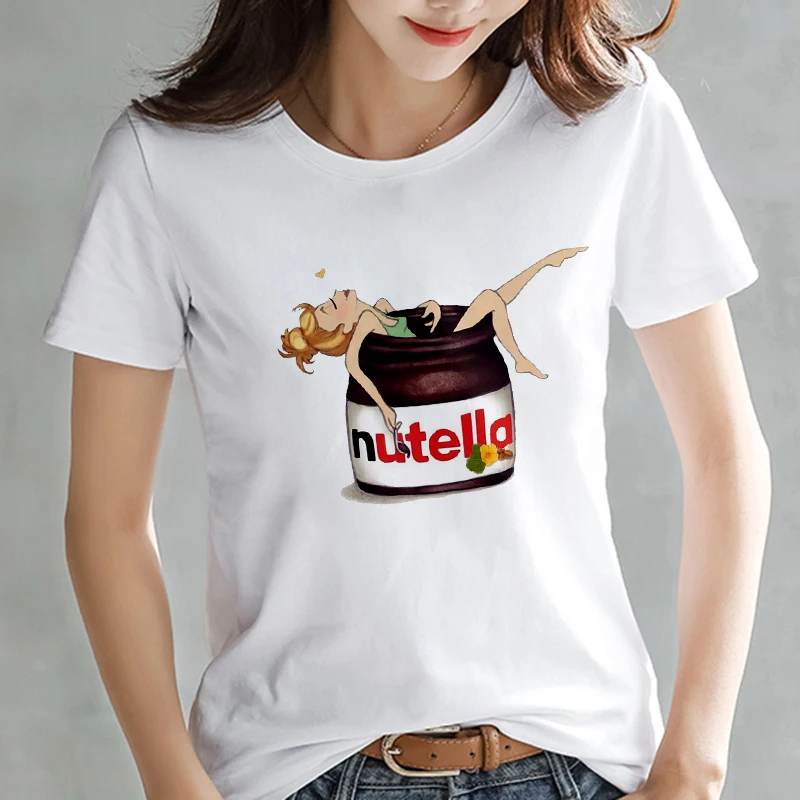 Досуг kawaii nutella принт футболка для женщин 90s мода харадзюку Топы с графическим