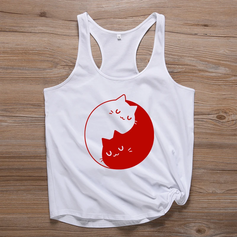 Новейшая модель; Для женщин платья casual Tanks забавные Инь изображением кота футболка Милая Пижама «Hello Kitty», Пижамный костюм, Детская футболка с принтом Футболки Повседневное безрукавки для фотосъемки в стиле гранж с изображением Топы Прямая