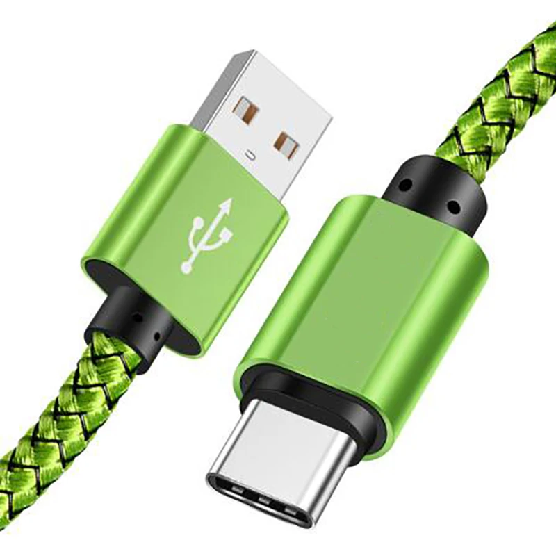 1 м Плетеный usb type C кабель для samsung S9 S10 Plus USB C кабель для мобильного телефона Быстрая зарядка type C кабель для устройств usb type-C - Тип штекера: Green