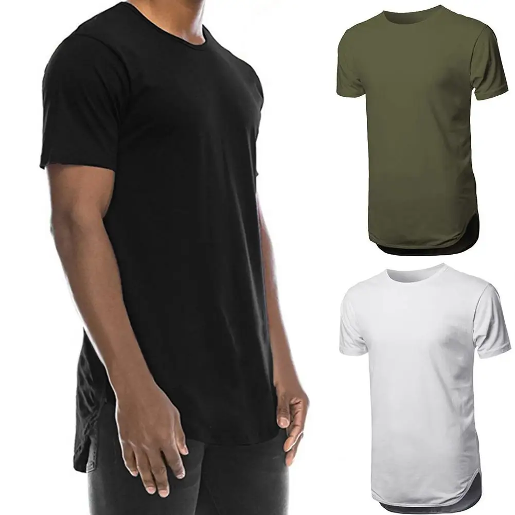 

2019 New Fashion Men's Solid Color Round Neck Side Slit Short-Sleeved Pullover Slim Fit T-shirt Men's Shirt Hot