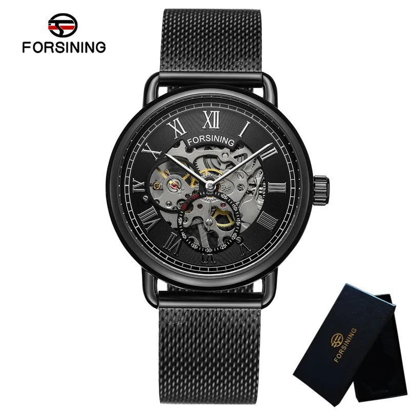 FORSINING Mechanical Men Wristwatch Military Sport Male Clock Top Brand Luxury Stainless Steel Skeleton Waterproof Man Watch 029 - Цвет: FS02902