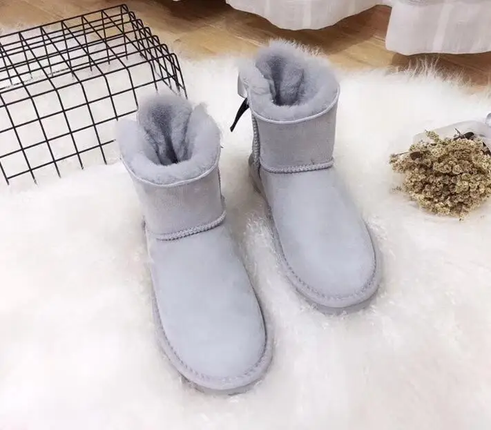 gray Обувь высокого качества; коллекция года; женские зимние ботинки; натуральная шерсть; зимние теплые ботинки из натуральной овечьей кожи; нескользящие женские ботинки на натуральном меху - Цвет: gray