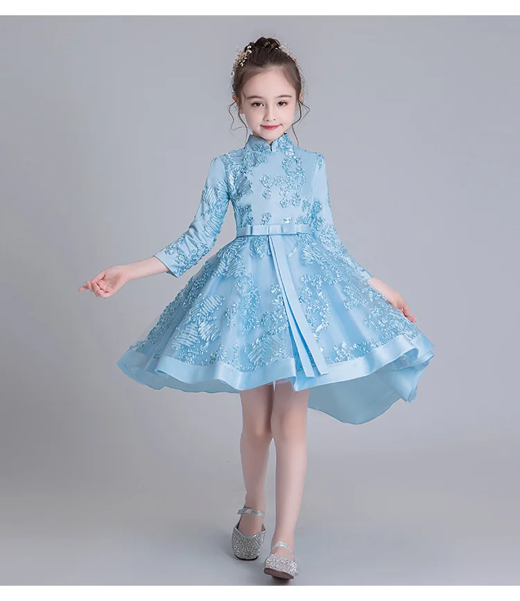 Осеннее платье принцессы для девочек на день рождения, для танцев, для выступлений, платье Чонсам Детские Вечерние платья с рукавами-крылышками