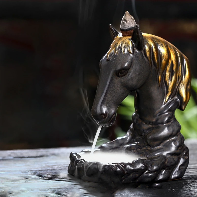 

Horse Head Backflow Incense Burner Creative Smoke Waterfall Censer Home Decor AU