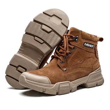 

Cow Suede Genuine Leather Winter Man Military Boots Warming Soldier Work Safety Shoe Men Ankle Boots Plush Army Hiking Shoes