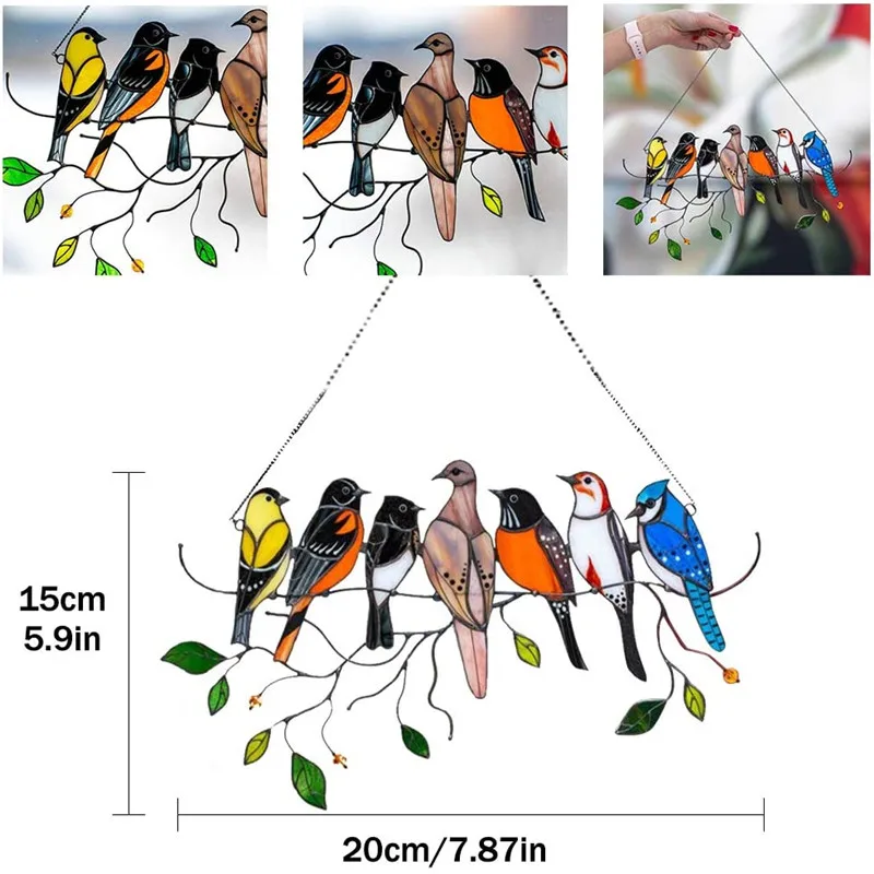 Anhänger Mini gebeizt Vogel Glas Fenster behänge Acryl Wandbehang farbige Vögel Dekor Raum zubehör skandi navis chen Dekor mot