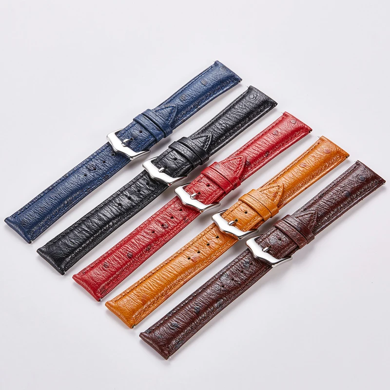 

Genuine Leather Ostrich Pattern Watchband 18mm 20mm 22mm Retro Soft Watch Strap Blue Black Wristband Quick Release Spring Bar