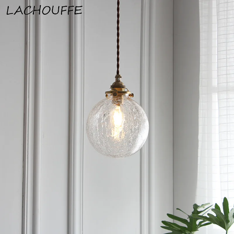 

Noridc Vintage Copper Led Pendant Lights Modern Cracked Glass Hanging Lamp for Bedroom Kitchen Study Loft Decor Lighting Fixture