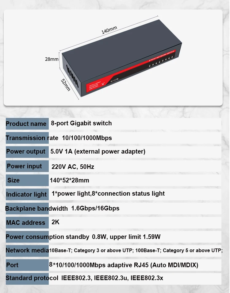 KuWFi Gigabit Network Switch 100/1000Mbps Switch 5/8/10 Port RJ45 LAN Hub Desktop Fast Ethernet Switch for Office Dormitory Home