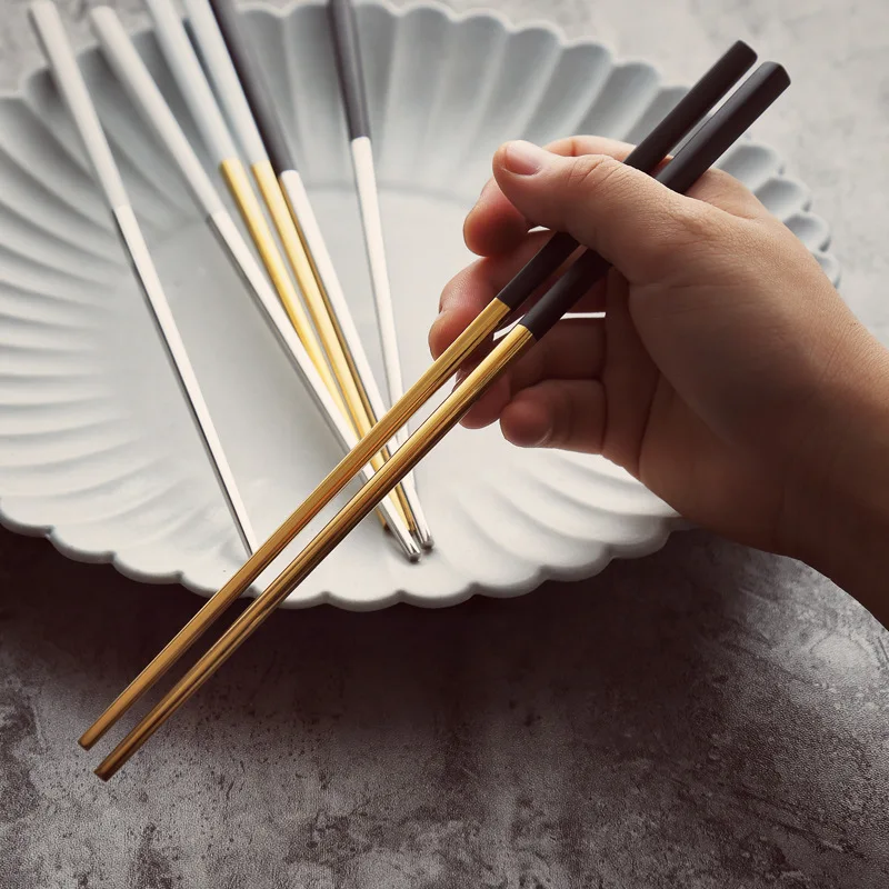 

Chopsticks Stainless Steel Tableware Reusable Colorful Chinese Dinnerware Non-slip Food Chop Sticks Kitchen Tools