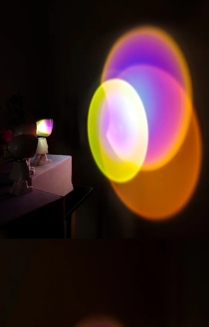 USB Rainbow Sunset Projector Atmosphere Led Night Light Study Bedside Wall Home Decoration Mini Table Lamp Bedroom Decor Anime