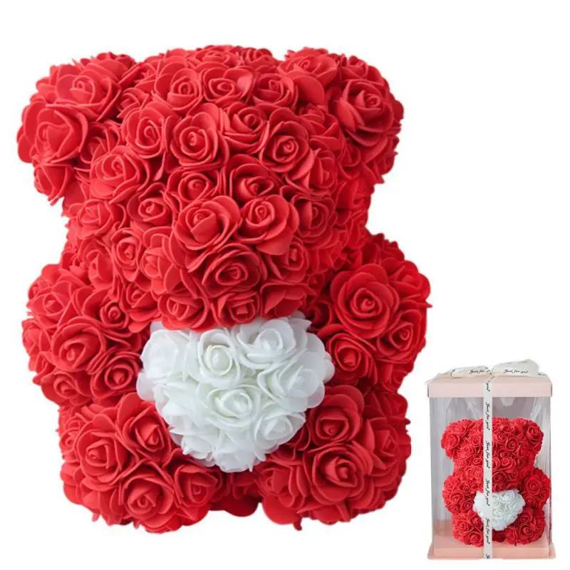 DropShipping 25cm Rose Bear Heart Artificial Flower Rose Teddy Bear For Women Valentine's Wedding Birthday Christmas Gift - Цвет: Красный
