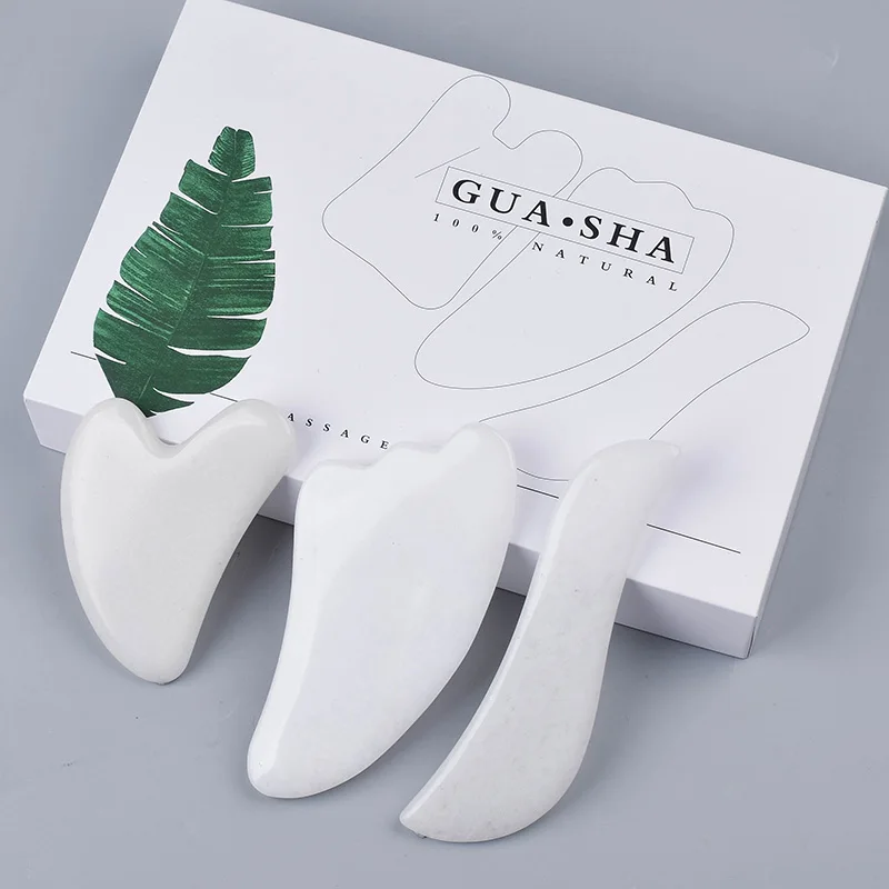 Jade Gua sha инструменты с подарочной коробкой натуральный белый нефрит массаж лица Gua sha набор скребок для кузова Guasha царапин массажер инструменты