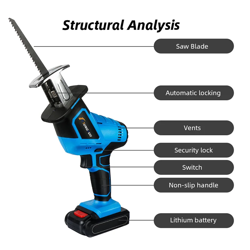 Lithium Battery Portable Reciprocating Saw Powerful Wood Cutting Saw Electric Wood/ Metal Saws With Sharp Blade Woodworking