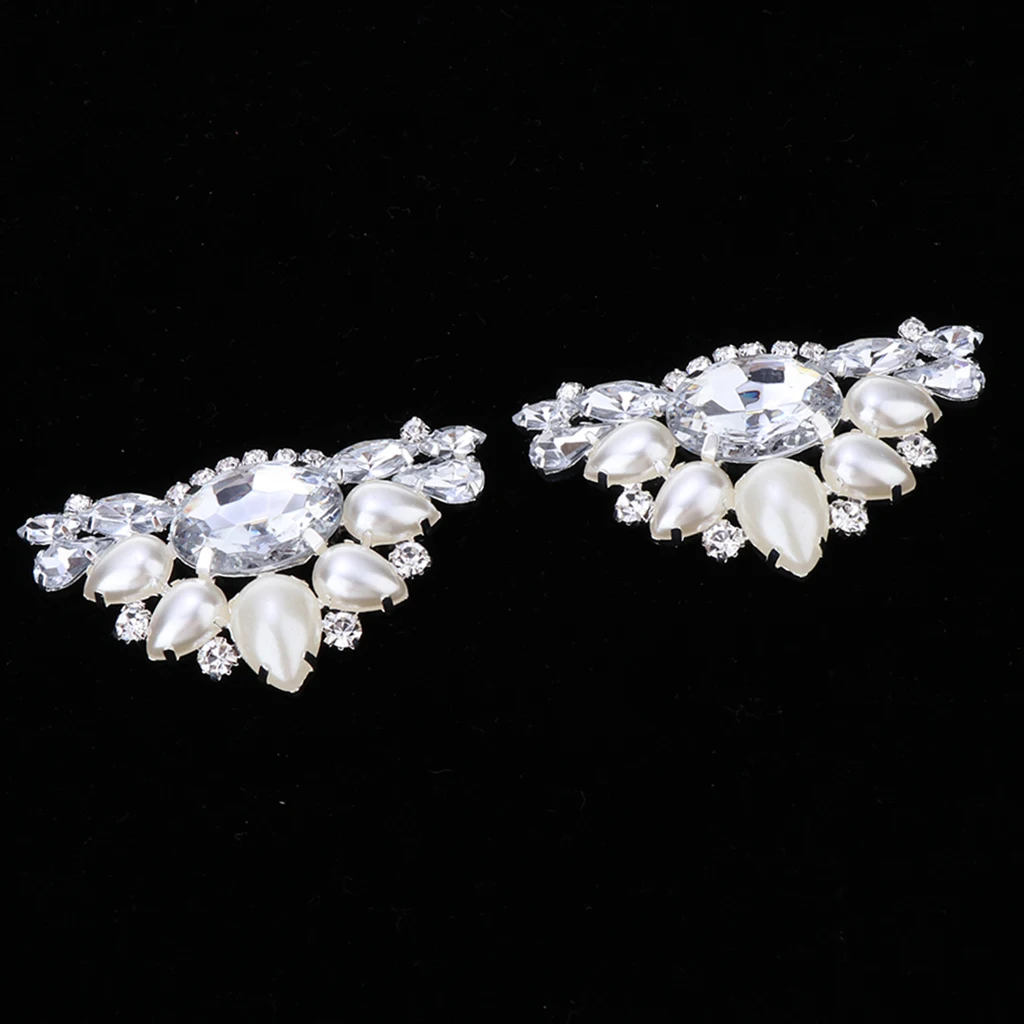 2x  Bridal Wedding Shoes Decorative Diamante Flower High Heel Shoe Clips Charms Decor Faux Pearl Shoe Buckle