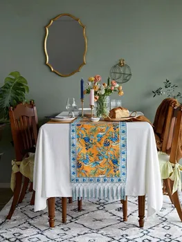 

Magpies branches cotton printed floral table runner yellow blue TV dining table for home hotel