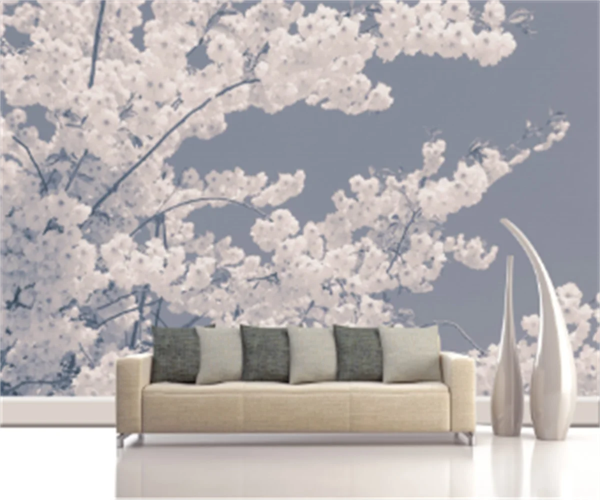 Japanese and Korean hand-painted cherry blossom nostalgic retro TV background wallpaper 3D bedroom decoration custom mural