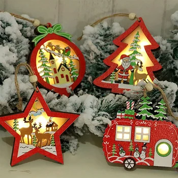 

Christmas Tree Pendants Wooden Colored Luminous Small Pendants Christmas Tree Decorations 4PCS Five-pointed Star