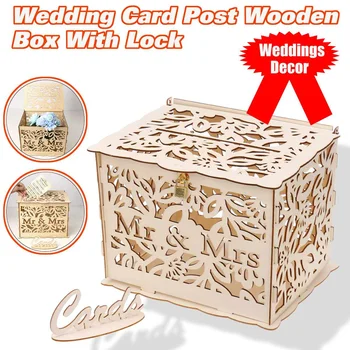 

Large DIY Wooden Wedding Card Box Cash Box with Lock DIY Couple Pattern Beautiful Wedding Decoration Supplies for Birthday Party