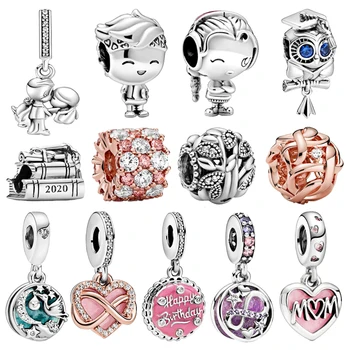 

2020 New 100% S925 Silver Beads Sparkling Infinity Heart Dangle Charm Married Couple Dangle Charm fit Original Pandora Bracelets